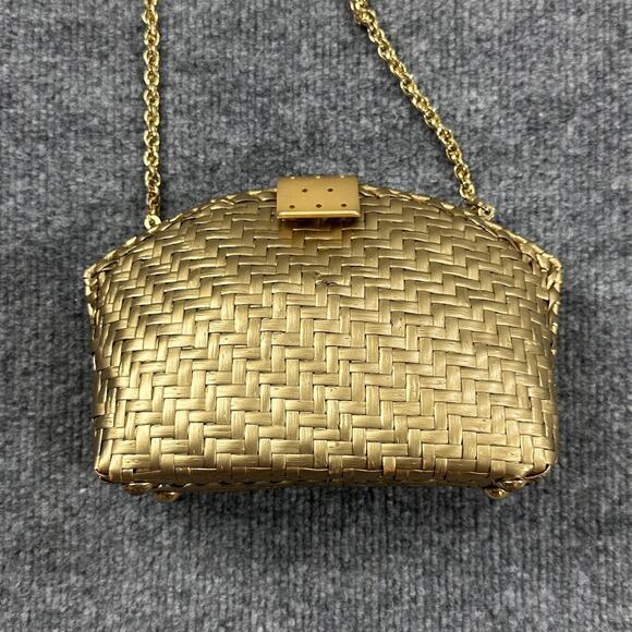 Vintage Rodo Clutch Gold Woven Metal Chain Shoulder Bag Crossbody Evening Luxury - Picture 3 of 14
